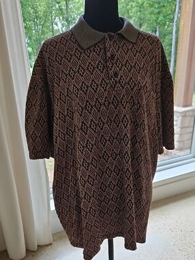 Men's Brown Patterned Polo Shirt with Contrast Collar. Size XXL Made In Turkey
